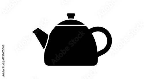 Black Teapot Silhouette with Handle and Spout.