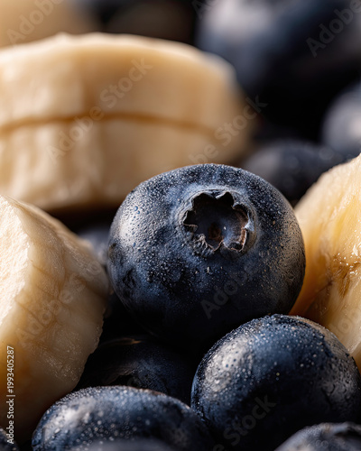 Sliced Bananas and Blueberries Closeup  