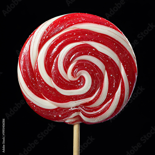 Red and White Spiral Lollipop on Black Background