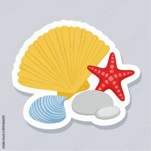 Seashells and Starfish Sticker Design