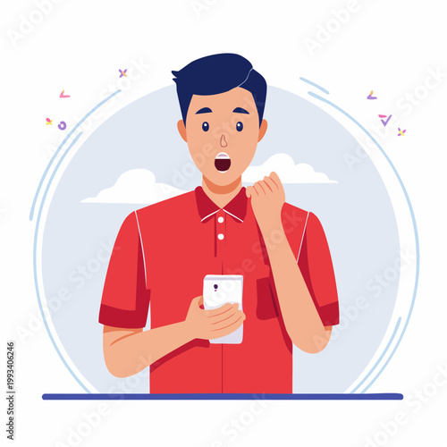 Man Reacts with Surprise and Excitement While Holding a Smartphone