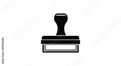 A minimalist depiction of a black rubber stamp isolated on a stark white background representing validation high quality
