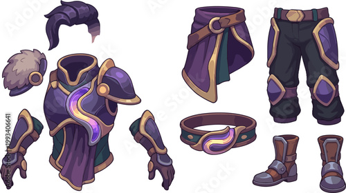 Fantasy costume armor purple gold.
