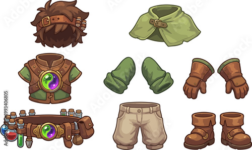 Fantasy leather armor and clothing set.