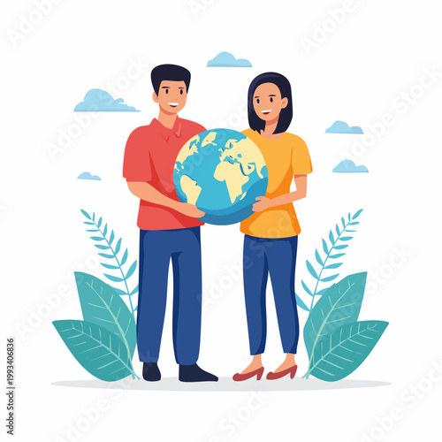 Couple Holding Planet Earth Together