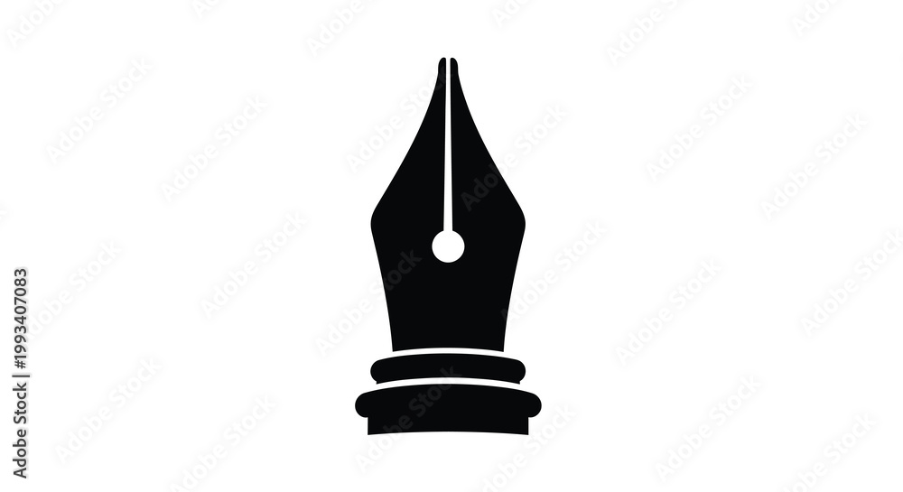 Fototapeta premium A minimalist black silhouette depicts the nib and section of a classic fountain pen isolated on white