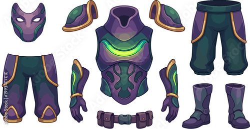 Purple and green fantasy armor set.