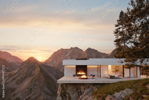 Modern House on Cliff With Mountain View During Sunset in a Remote Location
