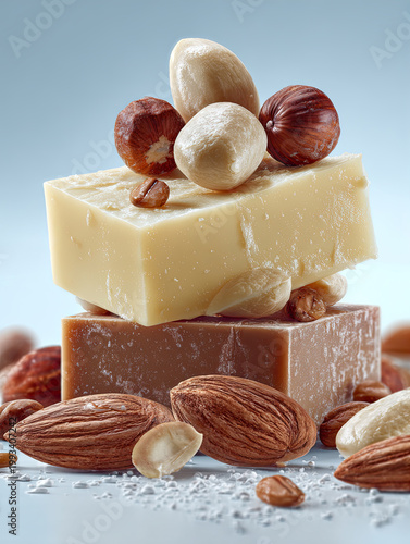 Chocolate Stack with Nuts and Coconut Flakes  