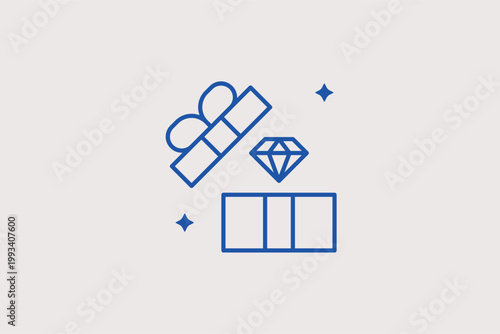 Wrapped gift box topped with a diamond representing a luxury surprise. Special Vector Illustration for anniversary gift ideas and premium loyalty rewards.