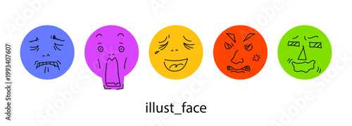 感情を表現するシンプルな顔イラスト_イラスト素材