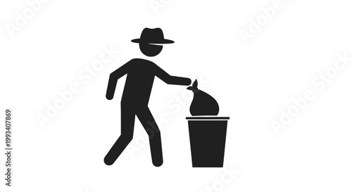 Man Throwing Trash into Bin Silhouette.