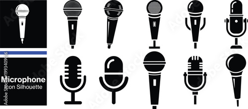 Set of microphone icon silhouette style vector