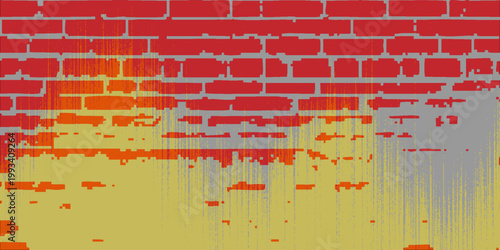 Abstract seamless brick wall pattern with distressed red texture on a gray background. Industrial gritty backdrop for urban street style and architectural designs