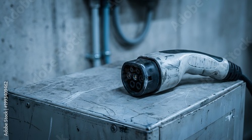 Macro focus on a metallic cylindrical component or connector