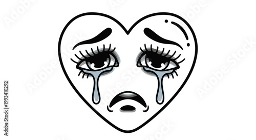 Obraz na plátně Sad Heart with Crying Eyes Gothic Tattoo Style Abstract Emotional Symbol of Hear
