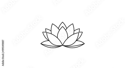 Simple Line Drawing of Lotus Flower.