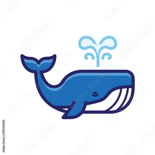 Blue whale spouting water cartoon illustration marine life.