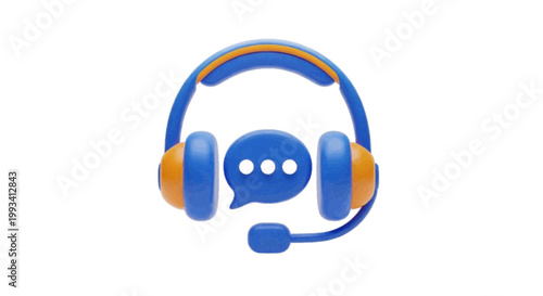 Vector illustration of 3d icon of headphones with a speech bubble on a transparent background