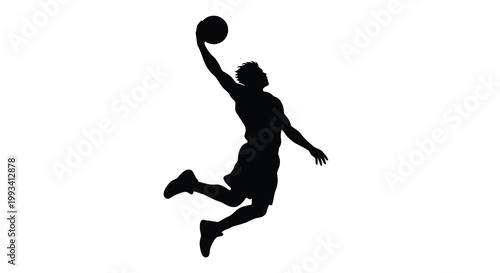 A dynamic basketball player mid air shooting a striking silhouette