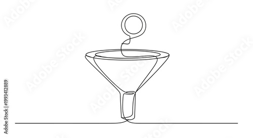 Funnel Diagram Continuous Line Art Drawing, Business Process Flow, Concept of Filtering and Sorting