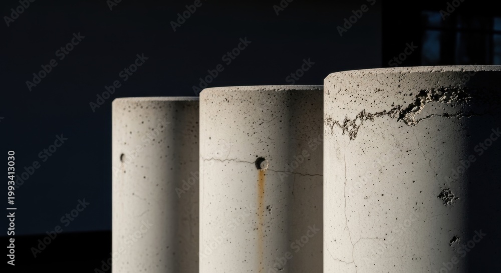 Fototapeta premium Row of Light Grey Concrete Pillars With Subtle Staining and Cracks