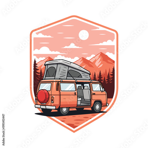 Vintage Camper Van with Pop-Top Roof Ready for Adventure.