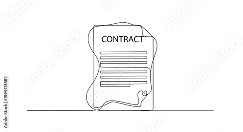 Single Line Drawing of a Contract Document with Text and Signature Line