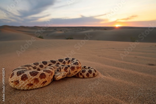Snake Resting on Sand Dune During Sunset in Desert Environment