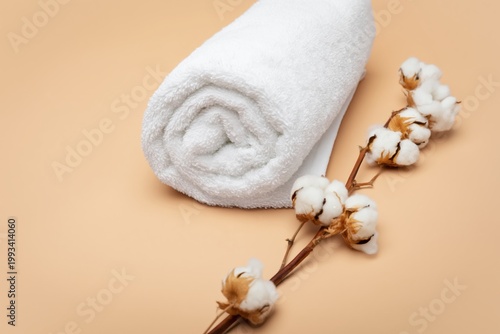 Cotton Stem Placed on a White Towel Against a Light Background in a Simple Se...