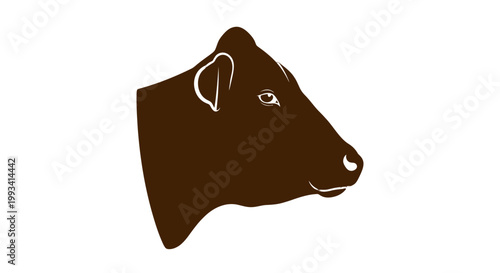 Brown Cow Head Illustration Profile View.