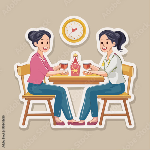 Two women enjoying drinks at a table