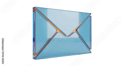 Vector illustration of 3d render of a blue glass envelope icon representing email and communication on a transparent background