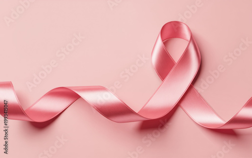Pink Awareness Ribbon on Soft Pastel Background Minimal Breast Cancer Support Concept