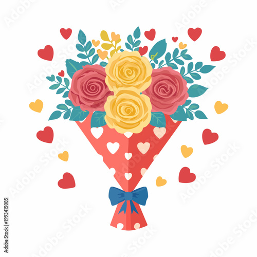 Bouquet of Roses with Hearts