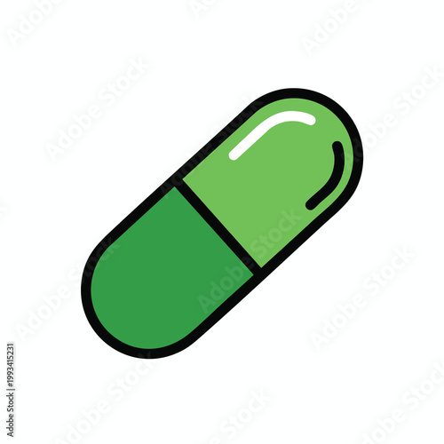 Green Pill Capsule Icon Medicine Health Care Symbol.