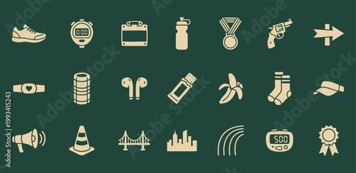Marathon and distance running icons for athletic event planning and personal fitness tracking