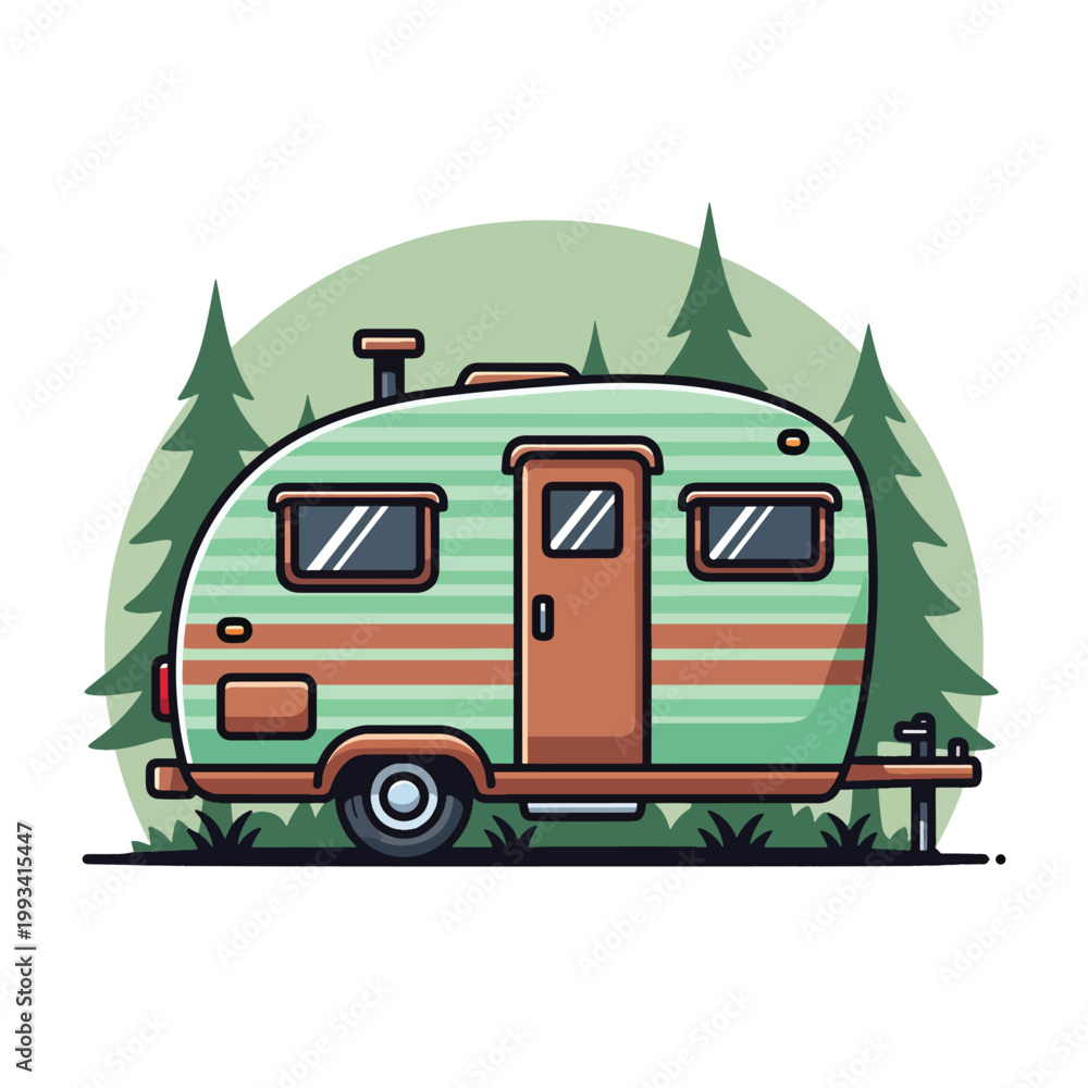 Obraz premium Vintage Retro Style Teardrop Camper Travel Trailer Illustration.