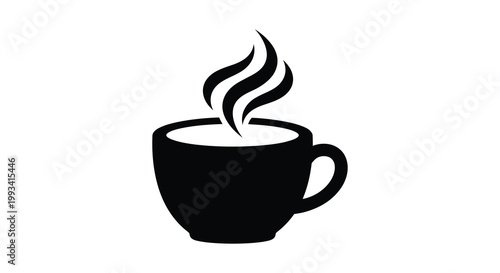 A steaming cup of coffee depicted in a dark dramatic silhouette