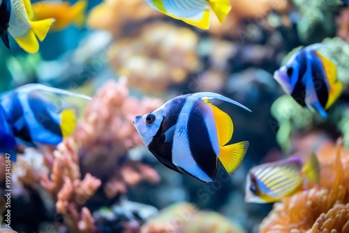 Colorful Fish Swim Among Corals in a Vibrant Underwater Scene at a Marine Aqu...