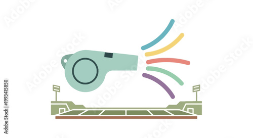 Whistle Blowing Sound with Colorful Sound Waves Illustration