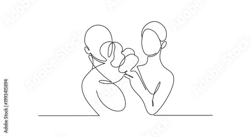Continuous Line Drawing of a Family Embracing, Symbolizing Love and Unity