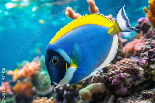 Colorful Fish Swims Near Coral Reef in Clear Water During Daytime in Tropical...