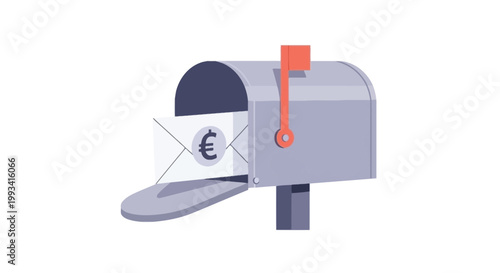 Modern mailbox with European currency letter inside