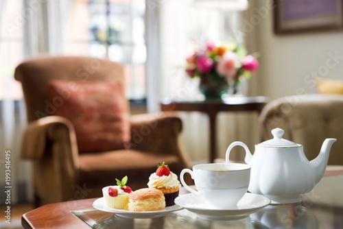 Enjoying Afternoon Tea With Sweets in a Cozy Living Room Setting