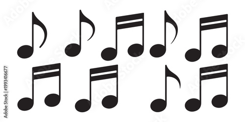Bild auf Leinwand Collection of black musical notes and rests isolated on transparent background for music projects
