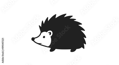 Black and White Cartoon Hedgehog Illustration.