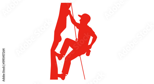Silhouette of Climber Ascending Rock Face.