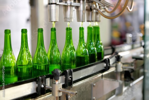 Bottles Fill With Liquid in a Factory During a Production Process