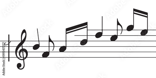 Musical score section with clef and notes on staff bars indicating rhythm and melody for musical education.